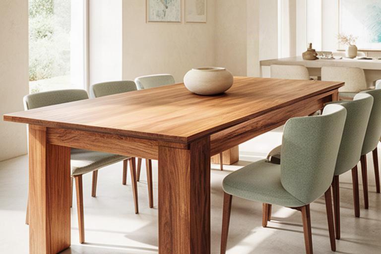 Tavolo da pranzo italiano in legno massello fotografato in un ambiente luminoso