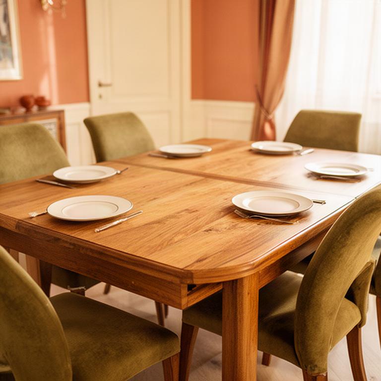 Tavolo allungabile in legno massello con piano aperto in sala da pranzo