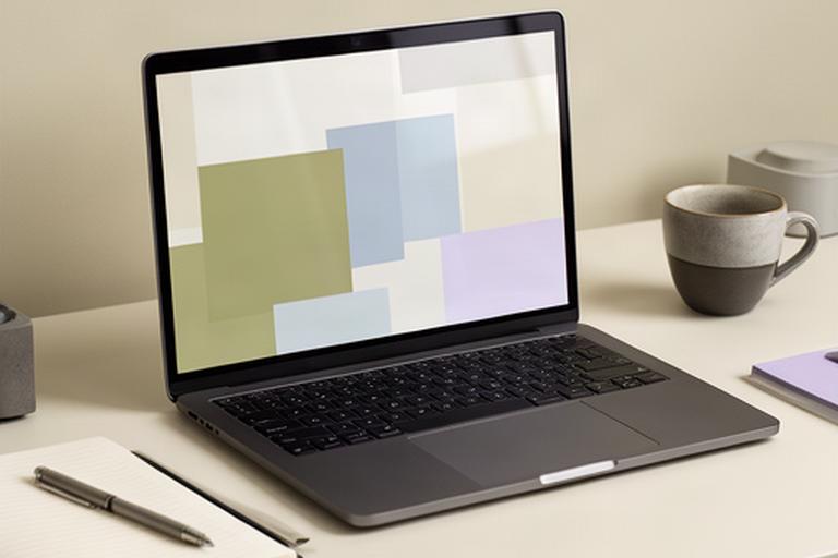 Computer portatile con documento informativo aperto su una scrivania ordinata