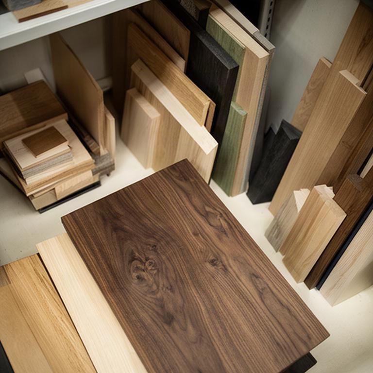 Tavole di legno selezionate e ordinate nell'area materiali