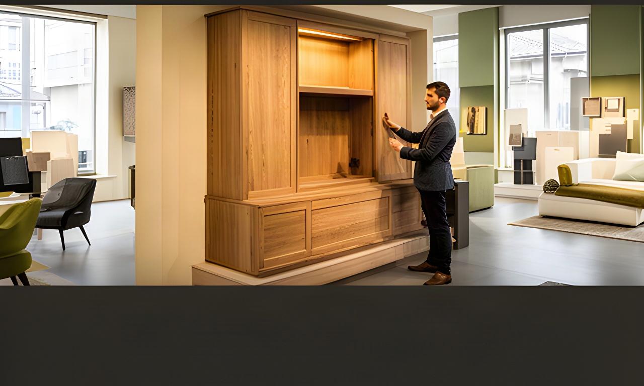 Interior designer osserva un mobile in rovere nello showroom italiano di Caselle Torinese