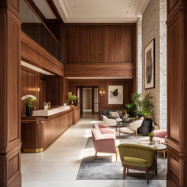 Arredo contract in legno per la hall di un hotel piemontese